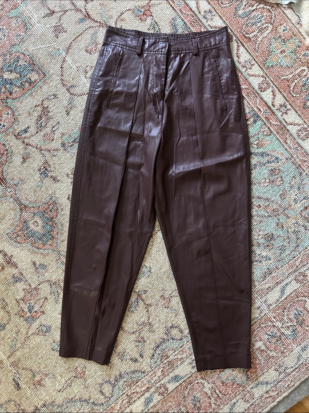 Blank NYC Dark Brown Faux Leather Pleated Pants